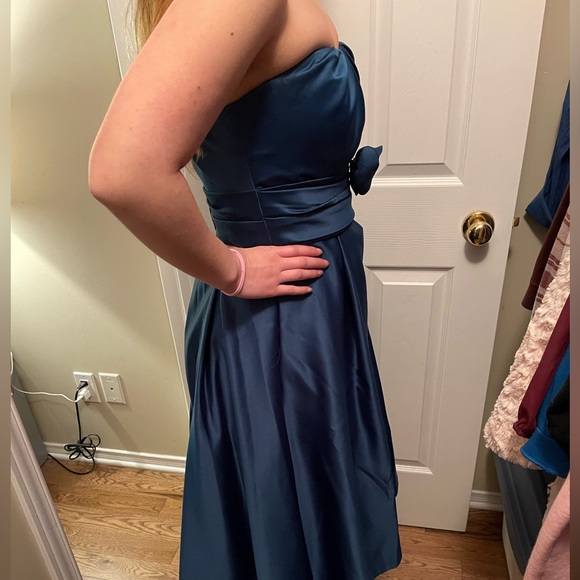 Mori Lee Teal Tea Length Cocktail Dress - Picture 3 of 9